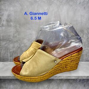 A. Giannetti Womens Beige Suede Italian Made Platform Wedge Sandal Size 6.5 M